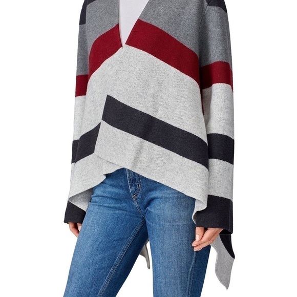 THAKOON Stripe Wool Blend Draped Knit Colorblock Cardigan Sweater Blanket Coat L - Picture 6 of 10